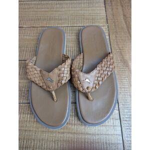 S1 Tommy Bahama Men's SALTHOLM Brown Leather Braided Flip Flops Size 11M